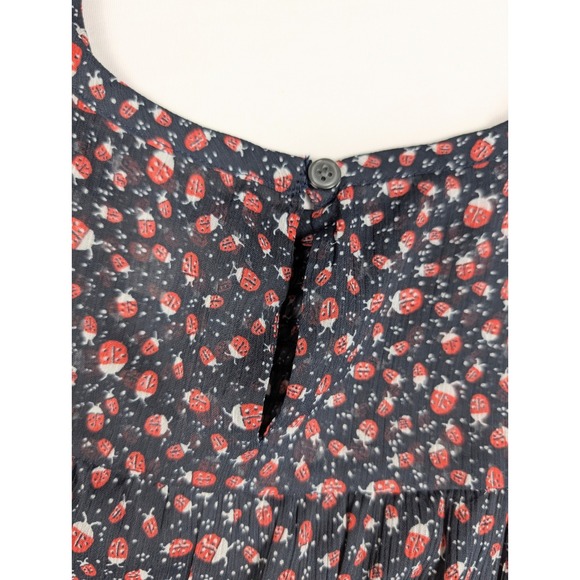 Loft Ladybug Flutter Smocked Ruffle Sleeve Chiffon Blouse Women's Size Small - Picture 10 of 10